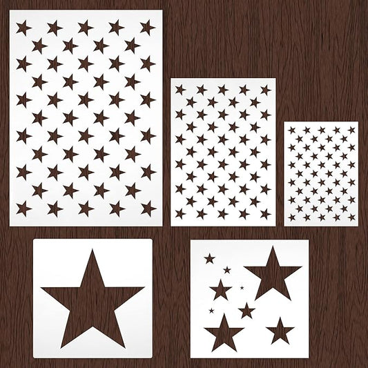 American Flag 50 Stars Stencil Template Large Plastic Reusable Star Stencil Template for Painting on Wood Paper Fabric Glass Wall Independence Day Project DIY Crafts(5 Pieces)