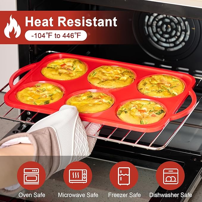 2 Pack 4 Inch Jumbo Size Muffin Top Pans with Metal Frames, Silicone Egg Molds for Breakfast Sandwiches, Egg Bite Baking Trays, BPA Free & Non-Stick