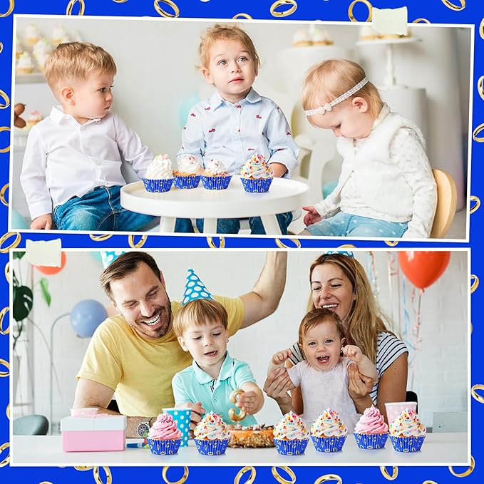 Vesici 300 Counts Video Game Cupcake Liners Blue and Gold Rings Paper Cupcake Wrappers Holders Cartoon Disposable Baking Cup Bulk for Birthday Baby Shower Baking Party Supplies