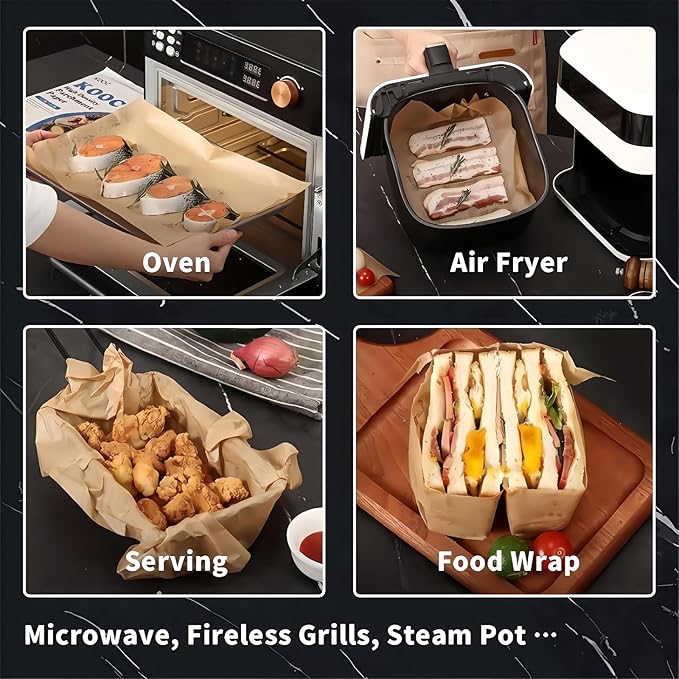 200 Pcs Parchment Paper 16"x12"- Non-Stick Precut Baking Sheets for Air Fryer, Oven & Half Sheet Pans, Unbleached High Heat Parchment Paper for Baking, Grilling