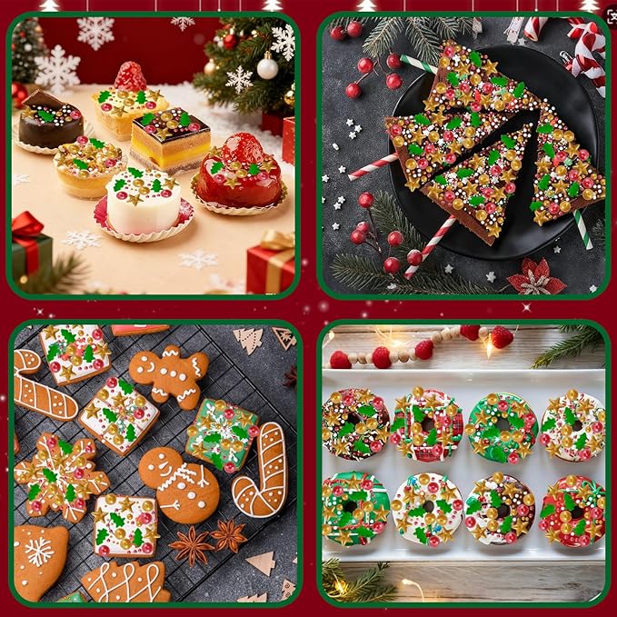 Morofme 3.5 oz Christmas Sprinkles Christmas Tree Sprinkle Holiday Sprinkle Cupcake Topper Mini White Red Pearl Mix Edible Golden Star Christma Candy Sprinkles for Dessert Cake Toppers Cookie