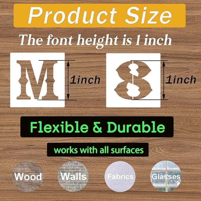 1 Inch Letter Stencils and Numbers, 38 Pcs Alphabet DIY Craft Stencils, Reusable Plastic Drawing Templates for Painting on Wood, Wall, Fabric, Rock, Floor, Signage, Door Porch