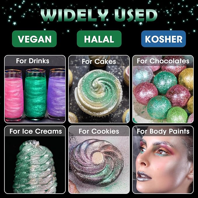NiHome Edible Food-Grade Glimmer Powder Glitter Luster Dust Metallic Food Decorating Sprinkle Glimmery Dust for Drink Wine Beverage Cake Candy Dessert Bakery Restaurant Vegan (0.18oz/5g, Dark Green)