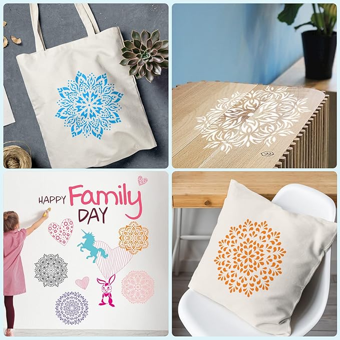 SUNFEEL Mandala Painting Craft Stencils Reusable Templates 6 x 6 in and 3.5 x 3.5 in, For Wood and Canvas, DIY Crafts and Furniture