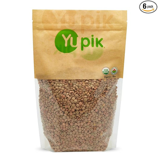 Yupik Organic Green Lentils, 2.2 lb (35.2 oz), Pack of 6, Non-GMO, Vegan, Gluten-Free, Kosher, Raw, Source of Fiber, Iron & Protein, Fiber & Iron, Ideal for Soups, Salads & Plant-Based Meals