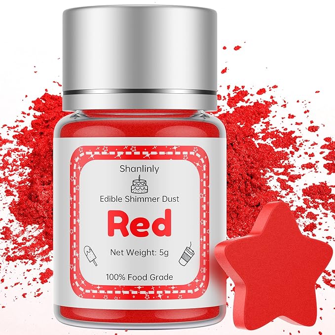 Shanlinly Red Edible Luster Dust - 5 Grams Food Grade Cake Dust Shimmer Powdered, Edible Metallic Powder Food Coloring for Cake Decorating, Chocolates, Fondant, Drinks, Painting & More, Vegan