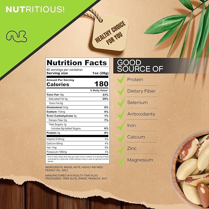 NUT CRAVINGS - Brazil Nuts Roasted & Salted - No Shell, Whole (80oz - 5 LB) Bulk Nuts Packed Fresh in Resealable Bag - Healthy Protein Food Snack, Food Assortments