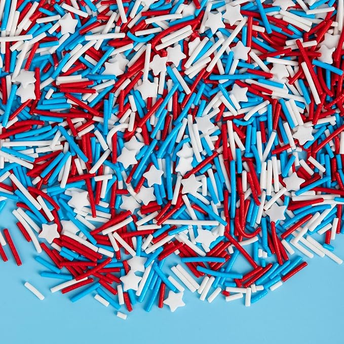 Edible Patriotic Sprinkles for Cake Decorating,Red White and Blue Jimmies Stars Sprinkle Mix, 100g/3.53oz, American Team USA Sprinkles,Baking,Ice Cream,Cookies,Cupcake Topper,Holiday Festival Valentines Christmas Party Decorations