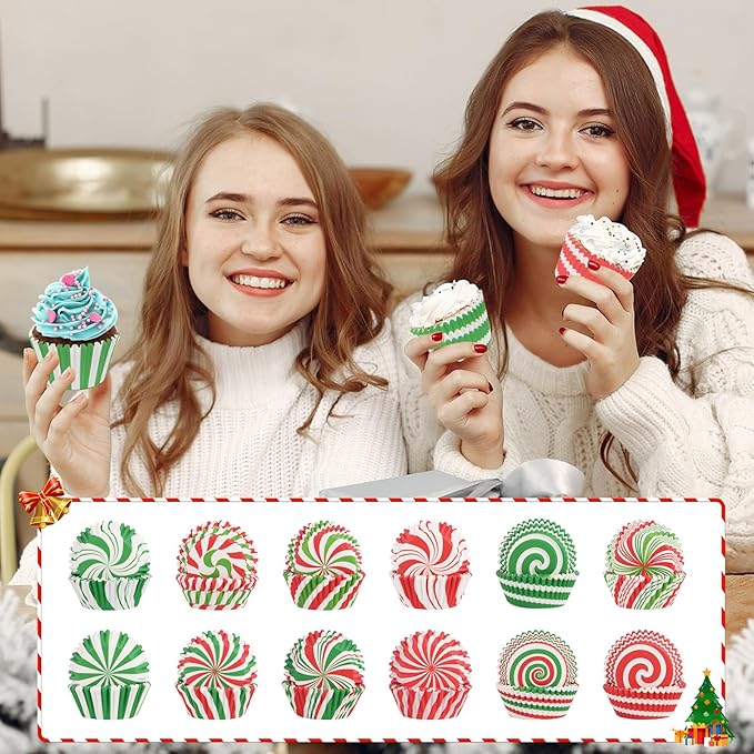 600 Pack Christmas Candy Cupcake Liners Wrappers Baking Cups Santa Holiday Paper Wraps Muffin Liners for Xmas Birthday Party Candy Cake Decorations Supplies(12 Styles)