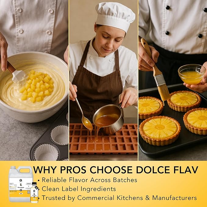 Dolce Flav Pineapple Extract – 1 Gallon Oil-Soluble Kosher, Sugar-Free, Concentrated Pineapple Flavor for Candy, Chocolates & Desserts