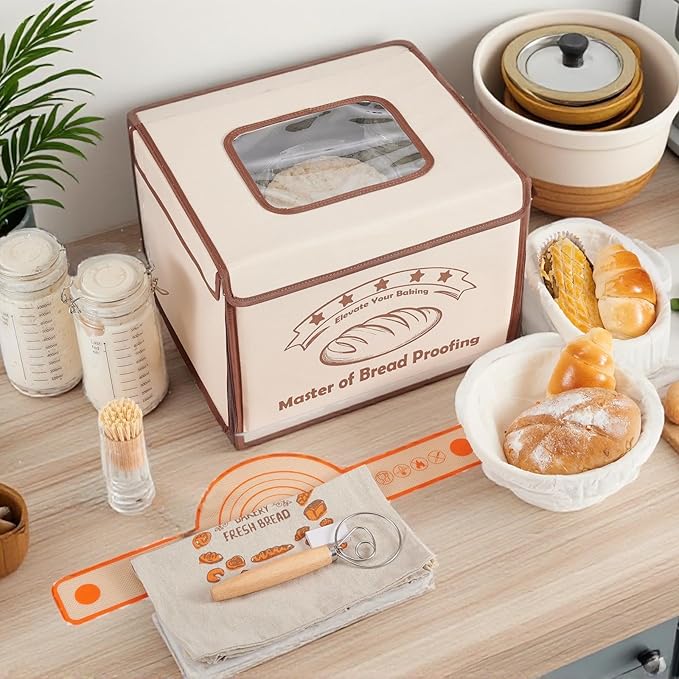 Bread Proofing Box with 68-113℉ Temp Control & 99H Timer - Folding Bread Proofer Sourdough Proofing Box with Metal Rack Warming Foldable Proofer for Dough, Baking, Pizza
