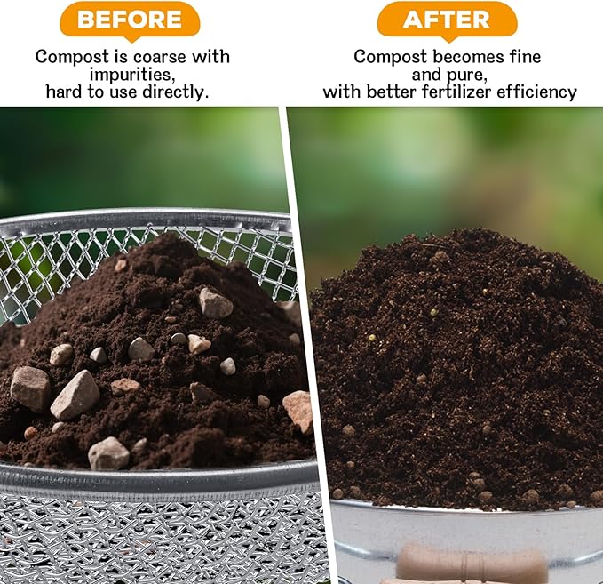 Sifter.Size 3/8" Mesh Soil Sifter Sieve - Heavy Duty Galvanized Screen for Compost, Dirt, Rocks, Gravel & Garden - Fits 5 Gallon Bucket, Rust-Resistant - Composting & Sifting Tool