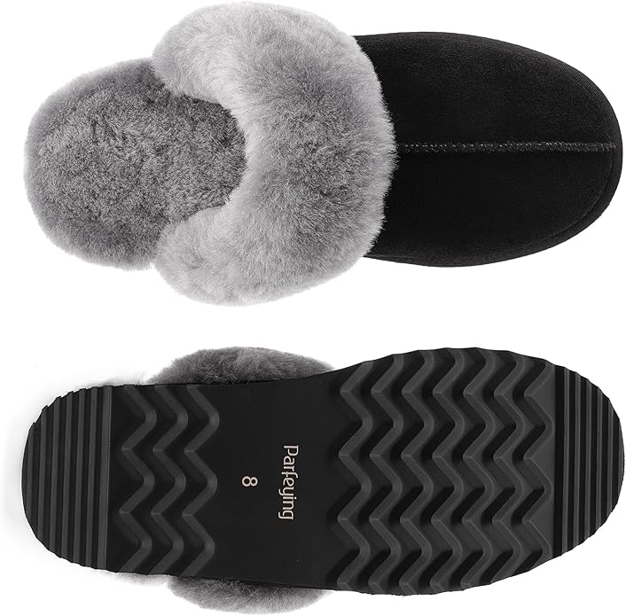 Parfeying Women's Sheepskin House Slippers Indoor Outdoor Shearling Shoes for Women