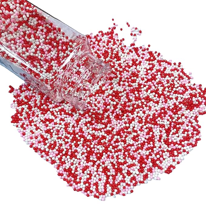 Sentovac Valentine Nonpareils Sprinkles Edible 2mm Mini Peals Red Pink White Sprinkle for Cake Decorating Sugar Candy Cookie Cupcake Topper Baking Decorations Valentine Wedding Supplies