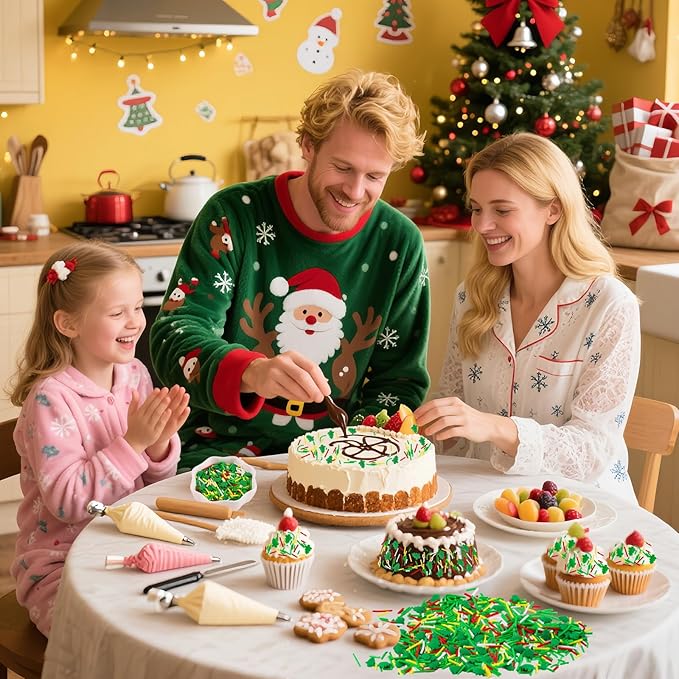 Christmas Sprinkles Edible 8 Oz Christmas Tree Sprinkle Holiday Cake Sprinkles Red Green White Jimmies Sprinkle Edible Winter Holiday Jimmies Mix for Cake Baking Cookie Ice Cream Decorations