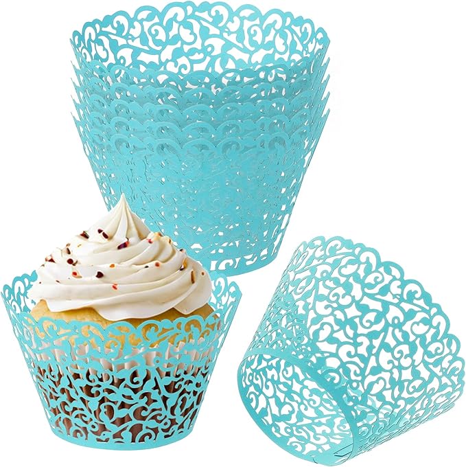 PATIKIL Cupcake Wrappers Paper, 50 Pack Baking Cups Standard Vine Decoration for Anniversary Birthday Weddings and Parties, Dark Blue