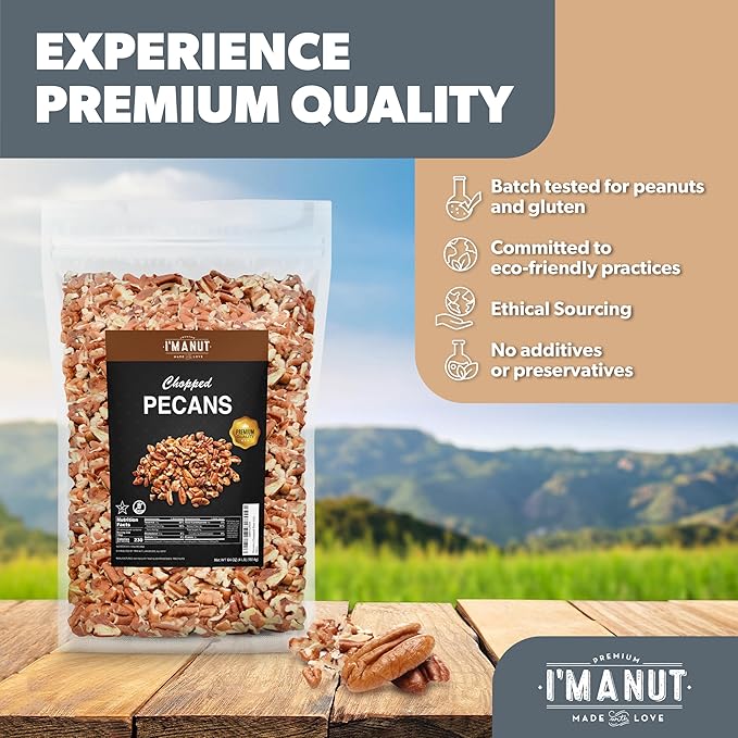 Premium Raw Chopped Pecans 32oz (2 lb)| American-Grown, Non-GMO | Batch Tested Gluten & Peanut Free | No PPO or Preservatives | Rich Flavor for Snacking & Cooking