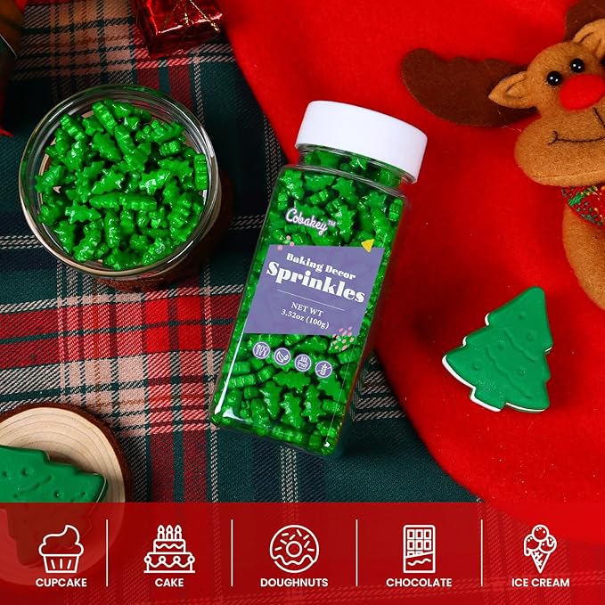 Christmas Sprinkles for Cookies, Green Tree Sprinkles Perfect for Christmas Dessert Party 3.52 Ounce