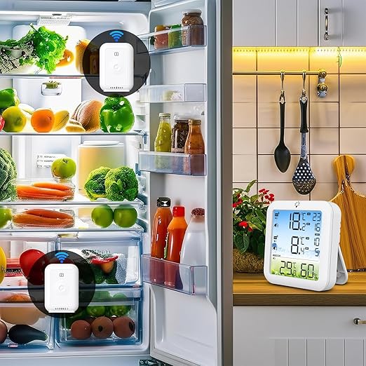 Wireless Freezer Alarm with Remote Temperature Sensor, 330FT Range Digital Thermometer, Backlit Display, 24H Max/Min for Refrigerator, Fridge, Deep Freezer Monitoring to Prevent Food Spoilage