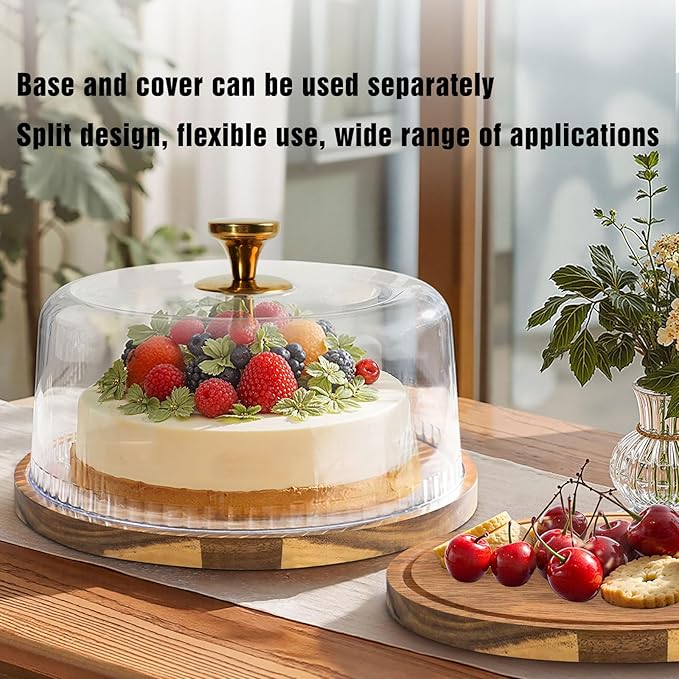 Cake Stand, 12" Wood Cake Holder with Dome, Dessert Stand with Acrylic Lid Cover, Appetizer Dessert Cheese Serving Platter for Parties, Birthday, Weddings