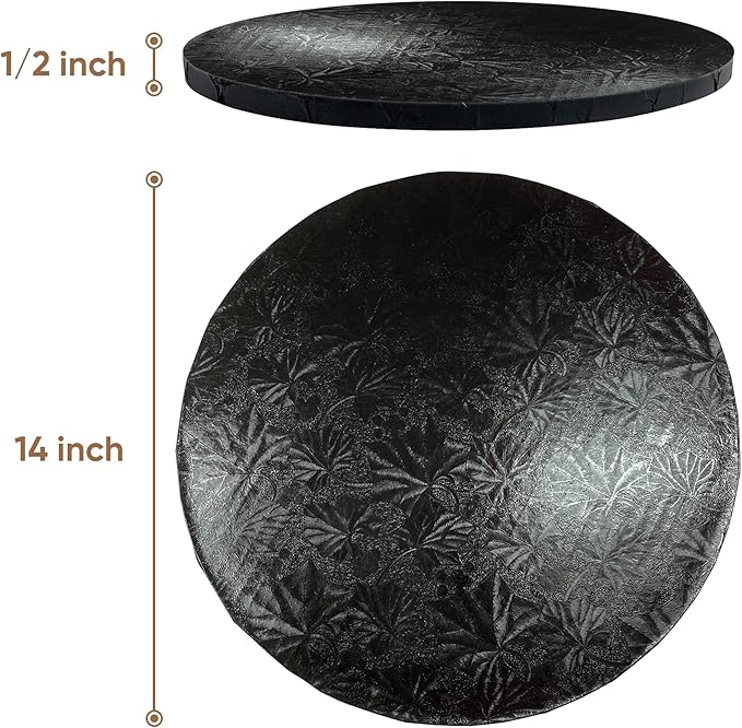 Cakebon Cake Boards - Sturdy 1/2 Thick Drums - 14 Inch Professional Fully Wrapped Edges Black 1-Pack