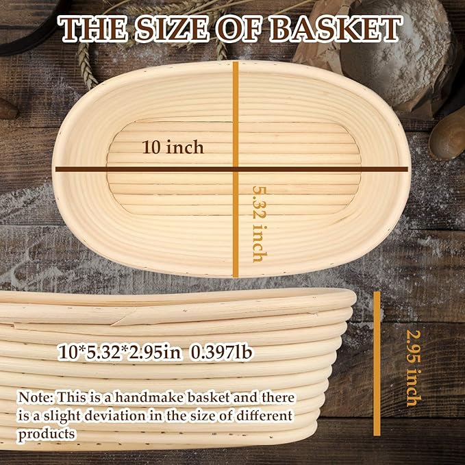 Sondiko Oval Sourdough Proofing Basket 2 Pack, Handmade Sourdough Bread Baking Supplies, Banneton Bread Proofing Basket with Proofing Cloth Liner for Sourdough Bread, Baking