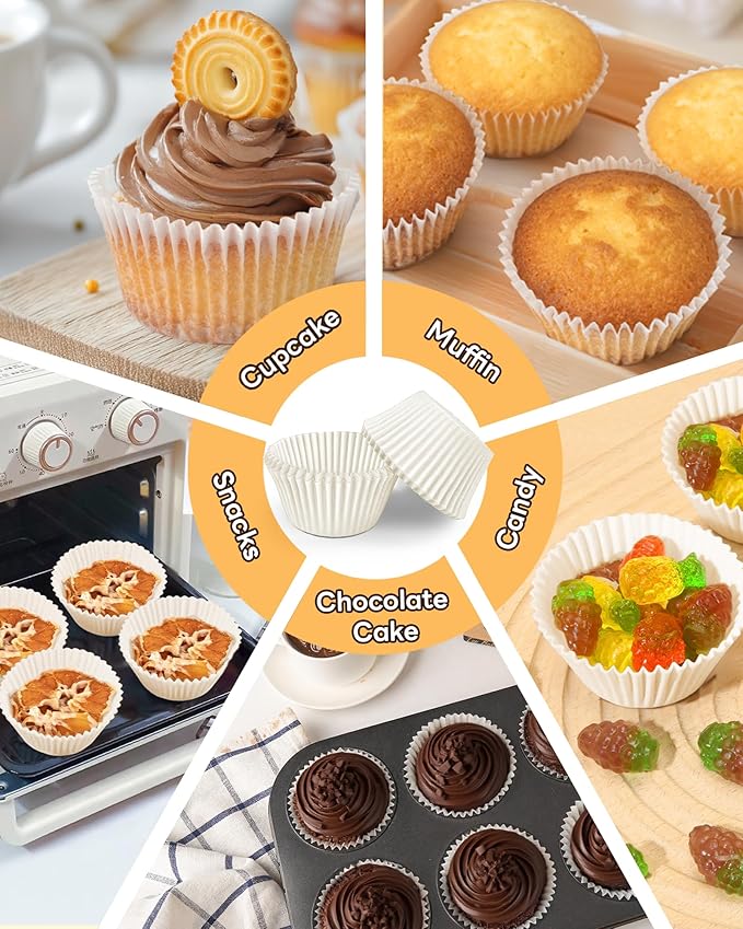 100pcs Jumbo Cupcake Liners for Baking, White Jumbo Muffin Liners, Greaseproof Parchment Paper, Cupcake Wrapper for Party, Wedding, Birthday, Christmas