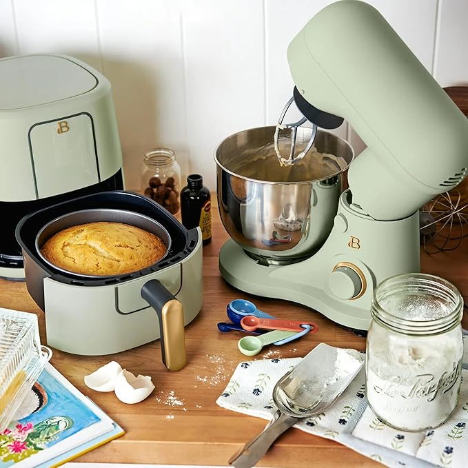 Beautiful 3.5 Qt Tilt-Head Stand Mixer | 12-Speed 300 W Motor | Stainless Bowl Beater, Dough Hook & Whisk by Drew Barrymore (Sage Green)