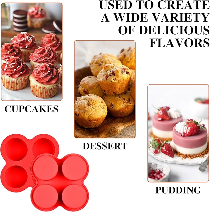 2 Pack Air Fryer Egg Bite Molds, 4-Cup Mini Round Muffin Pans Silicone Baking Molds For Oven, Air Fryer and Pot Production Egg Bites, Cupcake, Muffin, Tart, Frittata, Quiche (2 Pack 5.3 x 5.3 inch)