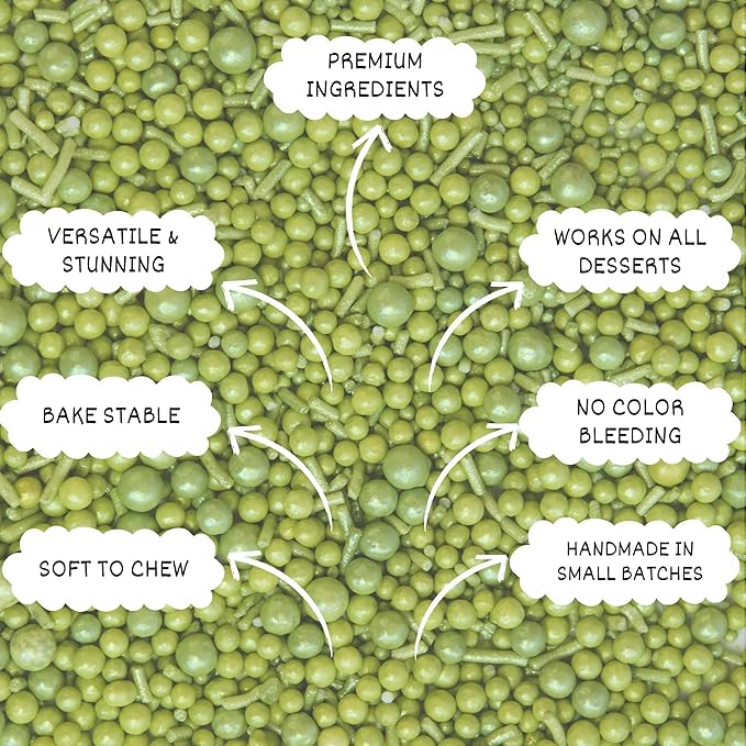 Confect Lime Green Christmas Sprinkles | Mix Pearls & Jimmies Sprinkles for Cakes & Cupcakes Decoration | Vegan, Gluten-Free, Soy-Free, Dairy-Free, Palm Oil-Free- 4.2 Oz