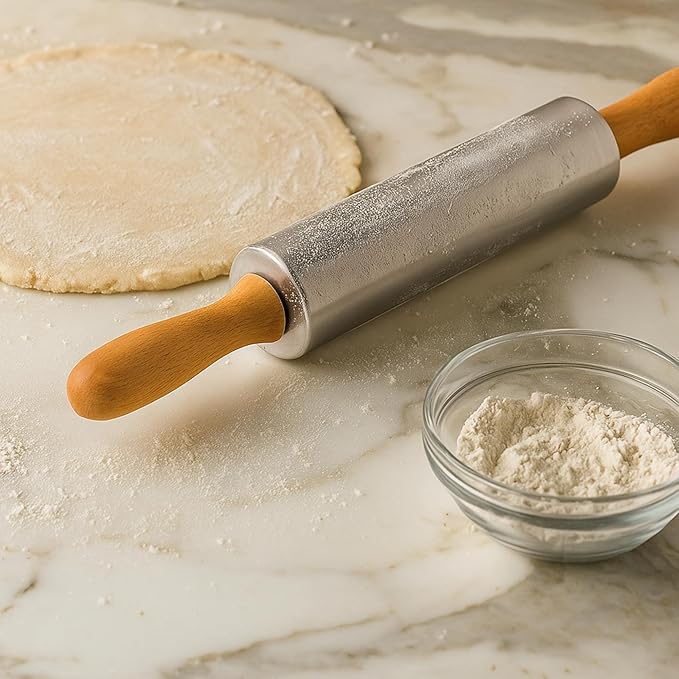 Beille Oak Wood Stainless Steel Barrel Classic Bakers Rolling Pin Baking Supplies Kitchen Essentials (2 Sizes) (13 Inch)