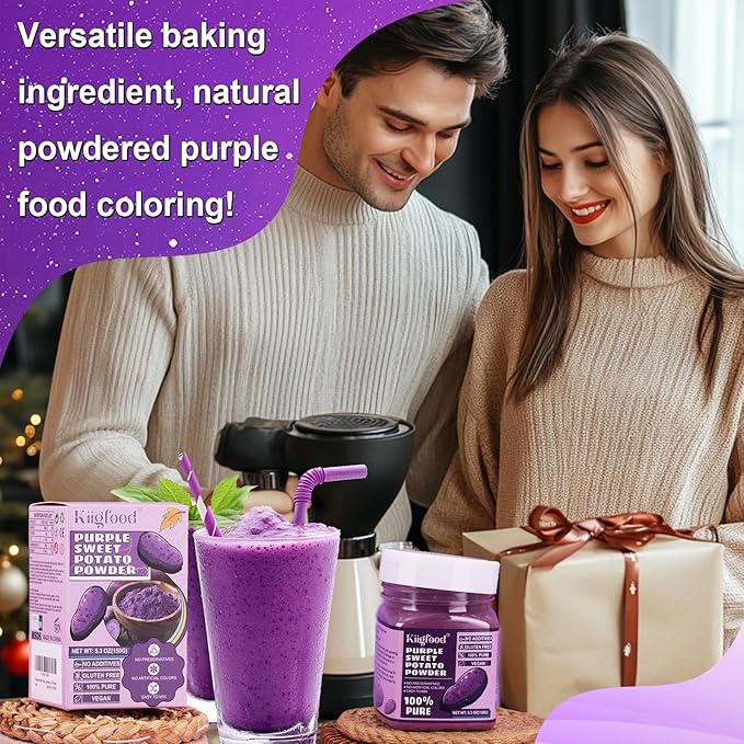 Purple Sweet Potato Powder - Kiigfood 5.3 oz/150g Pure Natural Premium Purple Food Coloring Powder for Smoothies, Christmas Baking, Juices, Pasta - Gluten-Free, No Additives, Vegan, Non-GMO