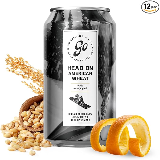 Go Brewing Non-Alcoholic Head On American Wheat Brew - Low Calorie - Non-Alcoholic Brew, Crafted in Small Batches, 12 Fl Oz Cans, 12-Pack