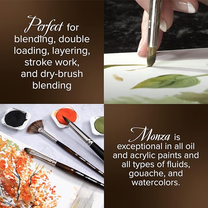 Silver Brush Limited 2608S Monza Glazing Brush, Oil, Acrylic, and Watercolor Brush, Short Handle, Size 3/4"