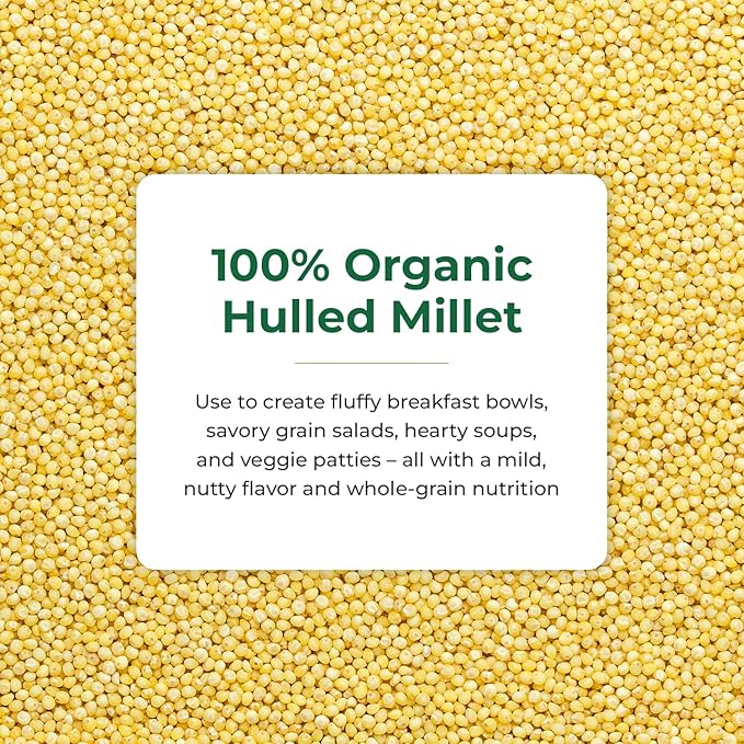 Quay Naturals Organic Hulled Millet, 2.5 lbs, USA Grown, Non-GMO, Gluten-Free, Whole Grain, Easy to Digest, Vegan-Friendly