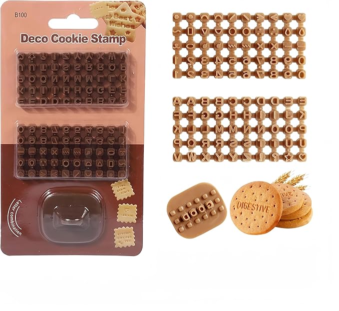 Letter Stamps for Clay-Pottery Stamps with Double Small Alphabet & Numeric Symbols, Also Used as Cookie Stamps Letters & Clay Letter Stamps (Brown_100pcs)