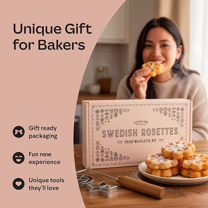 Swedish Rosettes Cooking Gift Set | Bunuelos Mold Baking Gifts for Mom Rosettes Iron Set with Handle for Chefs Funnel Cake Kit for Scandinavian Cookies and Traditional Waffle Present for Mom