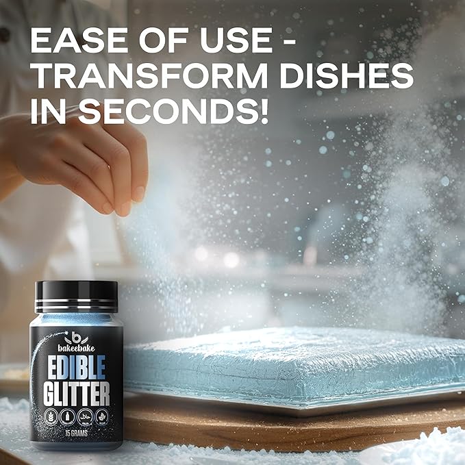 Bakeebake Edible Glitter 15g - Edible Glitter for Drinks & Desserts - Gluten Free Cake Decorating – Tasteless Vegan Drink Cocktails and Parties (Teal Blue, 15 grams)