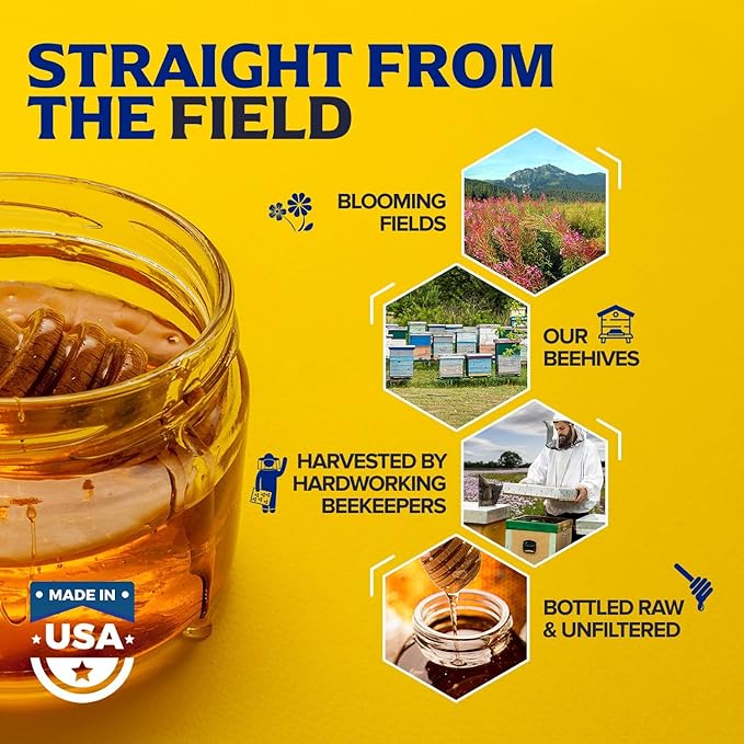 Fischer's 100% Pure, Raw & Unfiltered Honey – USA Made Honey, 24 oz – All-Natural Sweetener – Rich Flavor Profile, Packed with Nutrients
