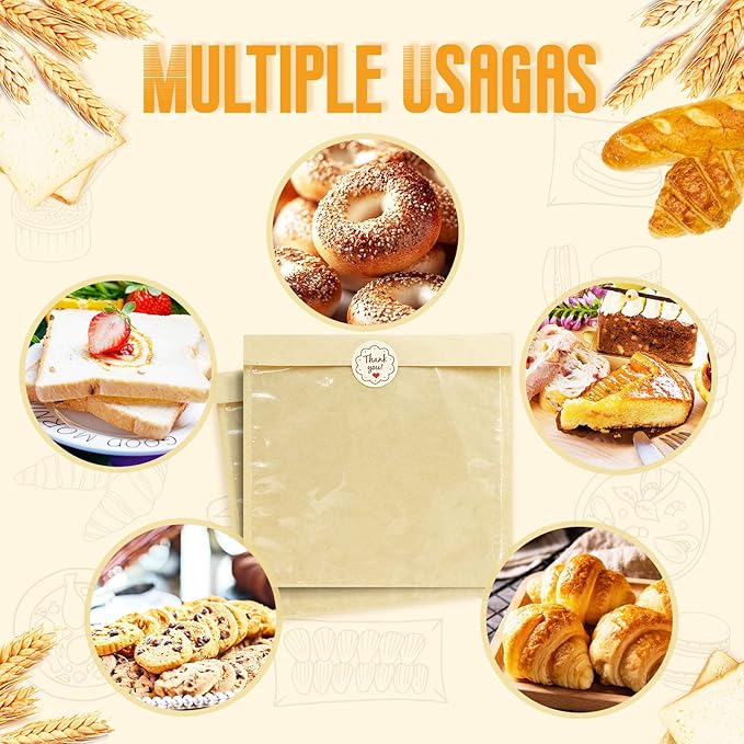 2000 Pcs Cookie Packaging Bags with Seal, 7.1''x7.5'' Paper Bakery Bags with Window, Heat Sealable & Grease Resistant To Go Bake Sale Sleeves for Gift Giving, Donut, Bread, Sandwich