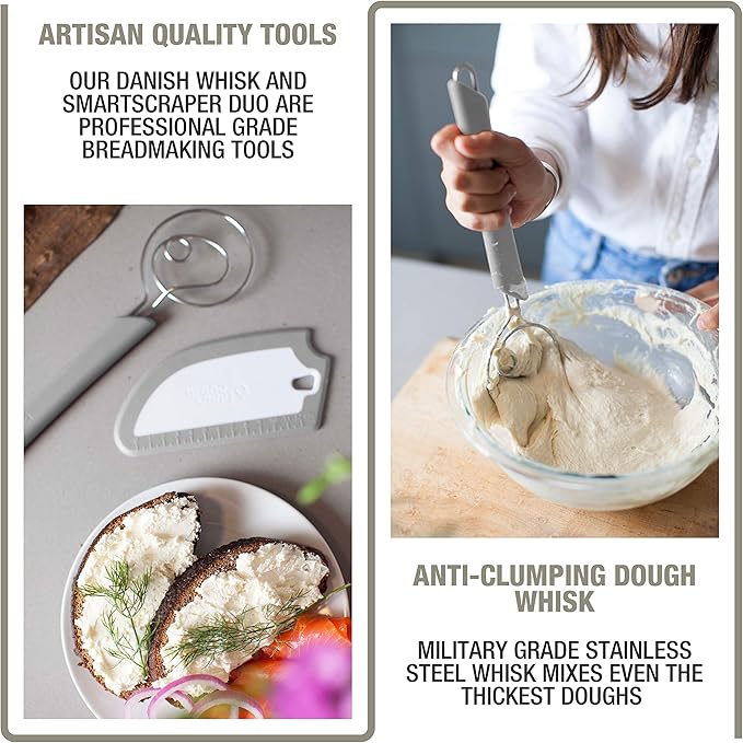 Breadsmart Artisan Bread Whisk and Bench Scraper Duo - Essential Dough Mixer Tools - Sourdough Bread Baking Supplies