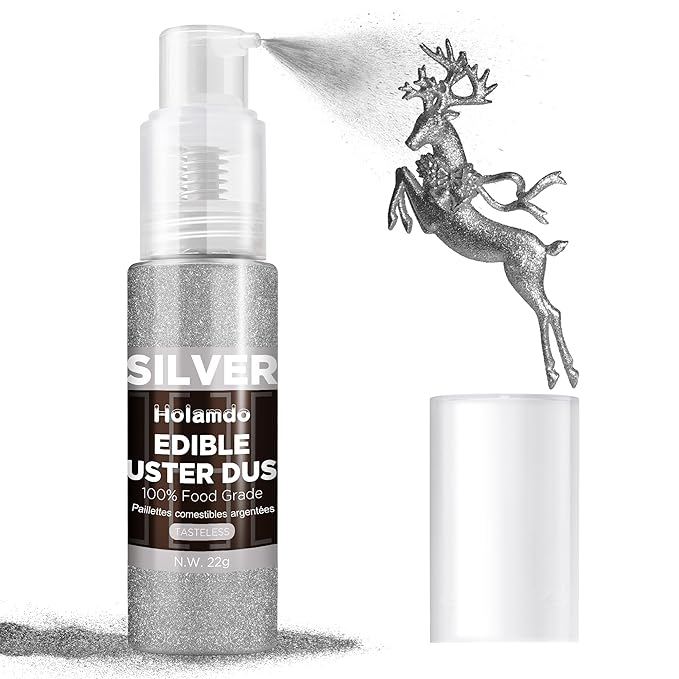 Edible Glitter Spray 22g (Silver) - Metallic Food Coloring Powder, Food-Grade Glitter, Metallic Shimmer Edible Color Powder - Flash Powder for Beverages, Cocktail, Cake Decorating, Baking, Icing, Candy
