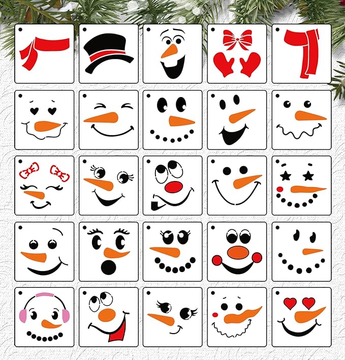 Snowman Face Stencils for Painting,3” Christmas Stencils for Crafts Xmas Holiday Stencil for Wood Slice,Christmas Tree,Mantel Shelf,Window Decor