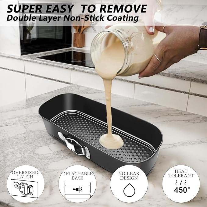 Oval Springform Cake Baking Pans: Non-Stick Cheesecake Pan with Removable Bottom, Quick Release Latch Bakeware Leakproof Bread Loaf Pan, Springform Loaf Pan 12.2" x 4.33" x 2.7"