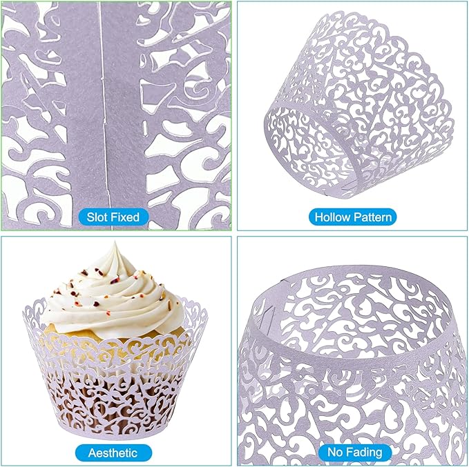 PATIKIL Cupcake Wrappers Paper, 50 Pack Baking Cups Standard Vine Decoration for Anniversary Birthday Weddings and Parties, Light Purple