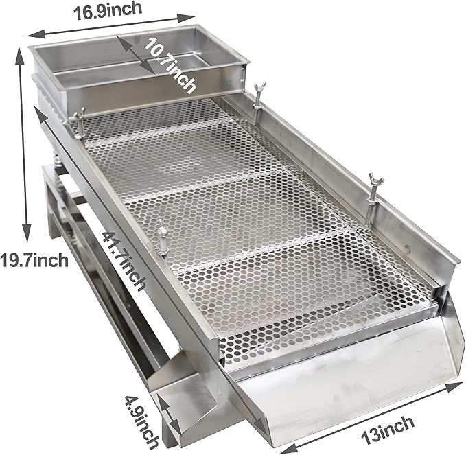 TECHTONGDA Straight Vibrating Sieve Screen Shaker Electric Linear Sifter Machine Stainless Steel One Layer Two Motor 10mm Screen Size 15.7×37.4inch 110V