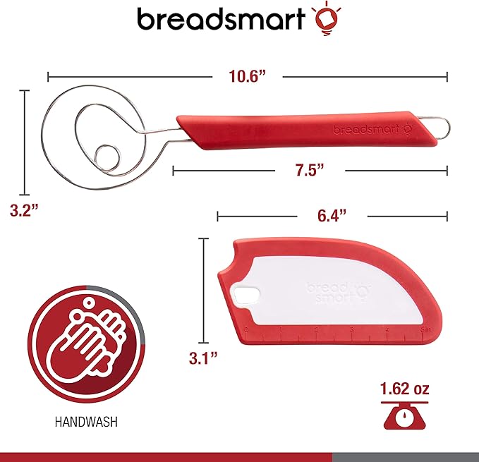 Breadsmart Artisan Bread Whisk and Bench Scraper Duo - Essential Dough Mixer Tools - Sourdough Bread Baking Supplies