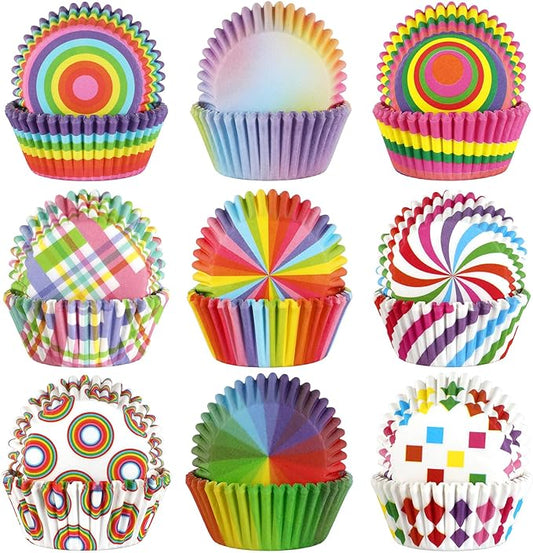 SANNIX 450pcs Rainbow Cupcake Liners, Colorful Baking Cups Cupcake Wrappers Paper Wraps Muffin Liners for Birthday Pride Party Candy Cake Decorations Supplies(9 Designs)