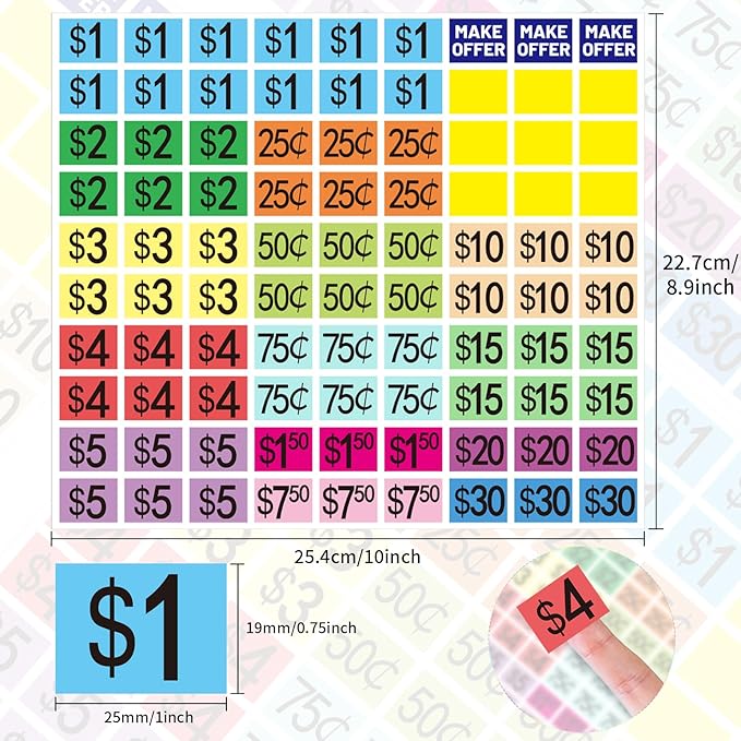 1" X 3/4" Removable Garage Sale Stickers,1800 PCS Yard Sale Price Stickers Rectangle Preprinted Price Labels for Fle Market Sale