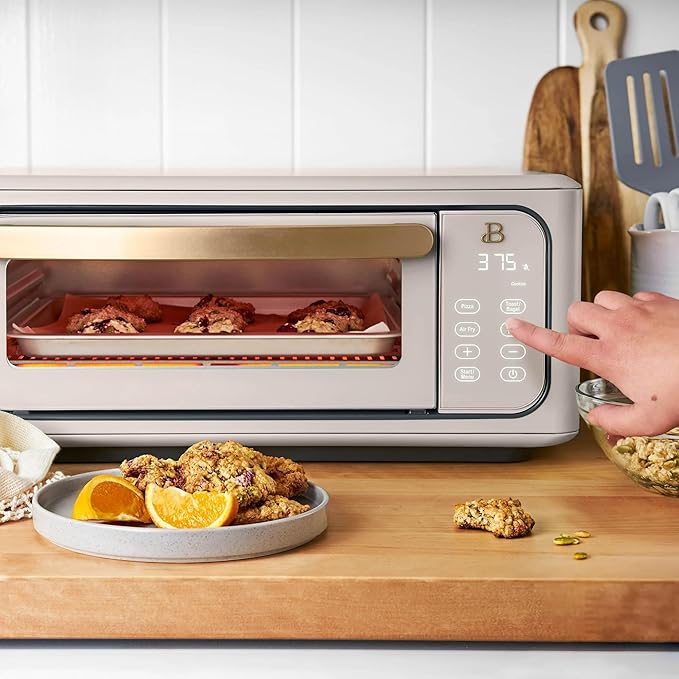 Beautiful Infrared Air Fryer Toaster Oven Combo - 10-in-1 Countertop Convection Oven with Air Fry, Bake, Pizza, Toast & Dehydrate Functions - 1800W Stainless Steel Kitchen Appliance (Porcini Taupe)